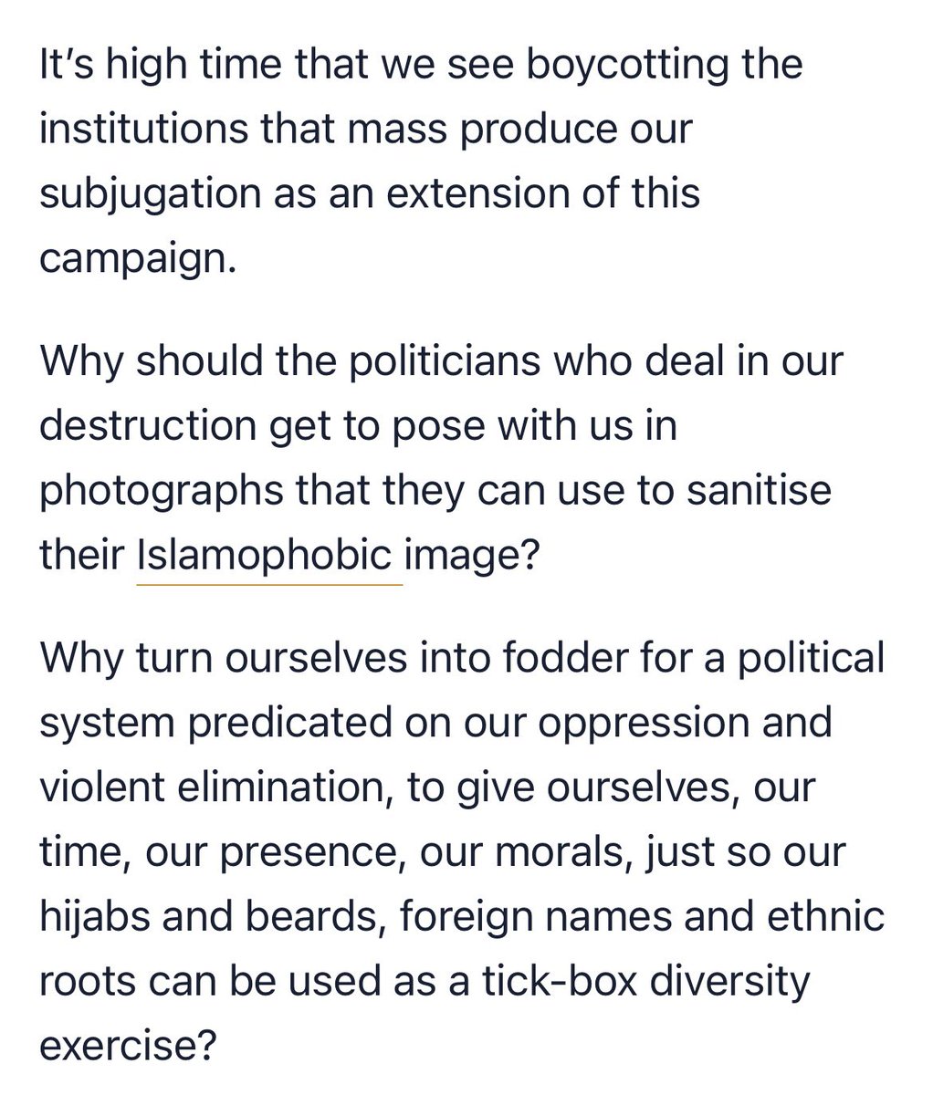 In light of the @concordiaforum gen0cide iftar, re-sharing this article I wrote about boycotting these events that allow islamophobic politicians to sanitise their image and show how “inclusive” they are for breaking fast with us whilst continuing to assent to our gen0cide abroad