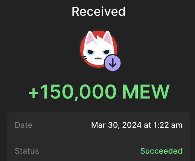 CyrelV's tweet photo. S T A R T | M E G A | A I R D R O P - $MEW

アネクソ：ガス 
ルクロ：5000ドル
リンク：https://t.co/gRRdlAqXbP

$BLOCK $Bonk $WIF $MFER $HUMP $nub $JUP $ALAN $BOME $MATRIX $PEPEV $HOWDY $NVDA $POPCAT #memecoin #暗号通貨 #cryptoairdrop #BRC20 #AI #DEX https://t.co/WSll5ABS7c