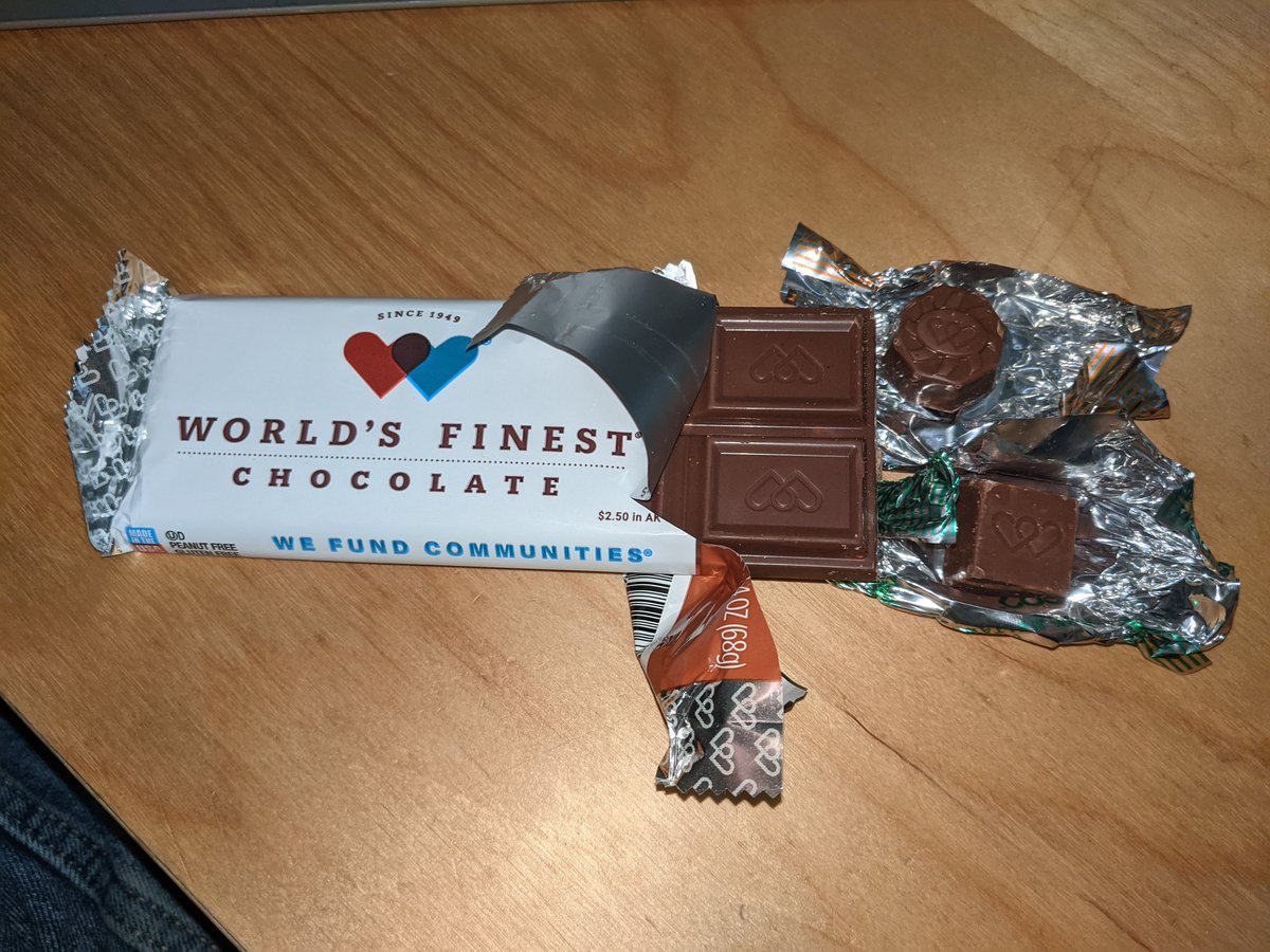 A bite of a World's Finest almond chocolate bar, a World's Finest Caramel Whirl, a World's Finest Mint Meltaway.