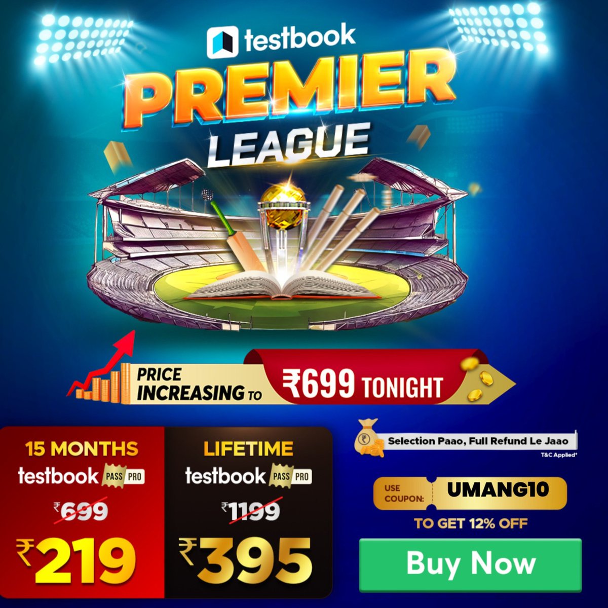 'Use code UMANG10 to get 12% Instant Discount , TESTBOOK PREMIER LEAGUE Get Pass Pro 🔴 @219 🔴 - link.testbook.com/TR08LWTzwzb'