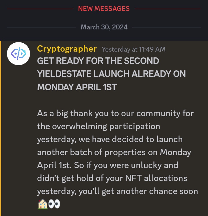 Alhajin_Birni's tweet photo. Heads Up Nibiruns
🫵If you missed the last Yield Estate Launch #Codedestate, don't worry the 2nd launch will be live Monday April 1st, 2024
🫵If you're unlucky, you didn't get hold of your #NFT allocations, turn your🔔 2morrow. $EVERY 1 deserves a 2nd chance.
$TRIP
$PARAM
$AGA https://t.co/s9USITD4sy