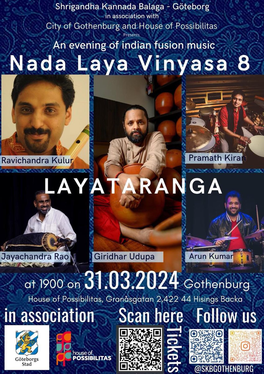 Gothenburg! Concert today with our team @layatharanga at House of Possibilitas, Gothenburg, Sweden. @drumsarunkumar @KiranPramath @ravikulur #Sweden #Layatharanga #GhatamUdupa