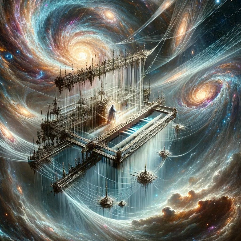 HumanAIArt's tweet image. Midjourney vs Dall-E: 'Loom of the Cosmos' 🌌🕸️ Weaving the universe's destiny. #CosmicWeave #UniverseArt #DigitalArt #AI #FateOfTheCosmos #SciFiArt #ArtificialIntelligence #SpaceFabric #CosmicTapestry #Interstellar