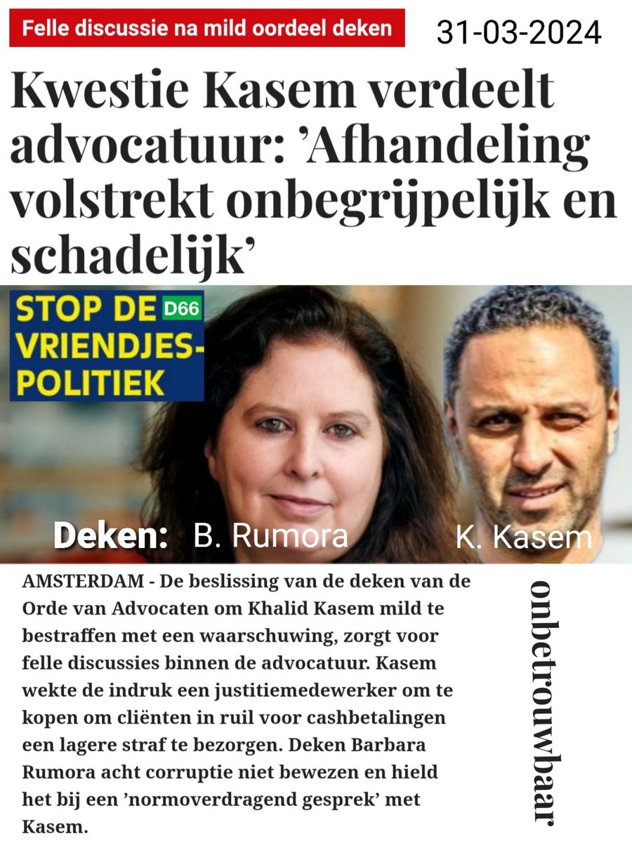 TonyHellings's tweet photo. Rumoer rond deken #Rumora. Zelfs BINNEN de ADVOCATUUR blijkt de rel rond 'omkoopadvocaat' en knuffelmarokkaan Khalid Kasem tot ophef te leiden! Dit kan natuurlijk ook niet! Meneer komt gewoon weg met criminele activiteiten die hijzelf nota bene heeft bekend op kantoor de Vries! https://t.co/x9bNci9JMR