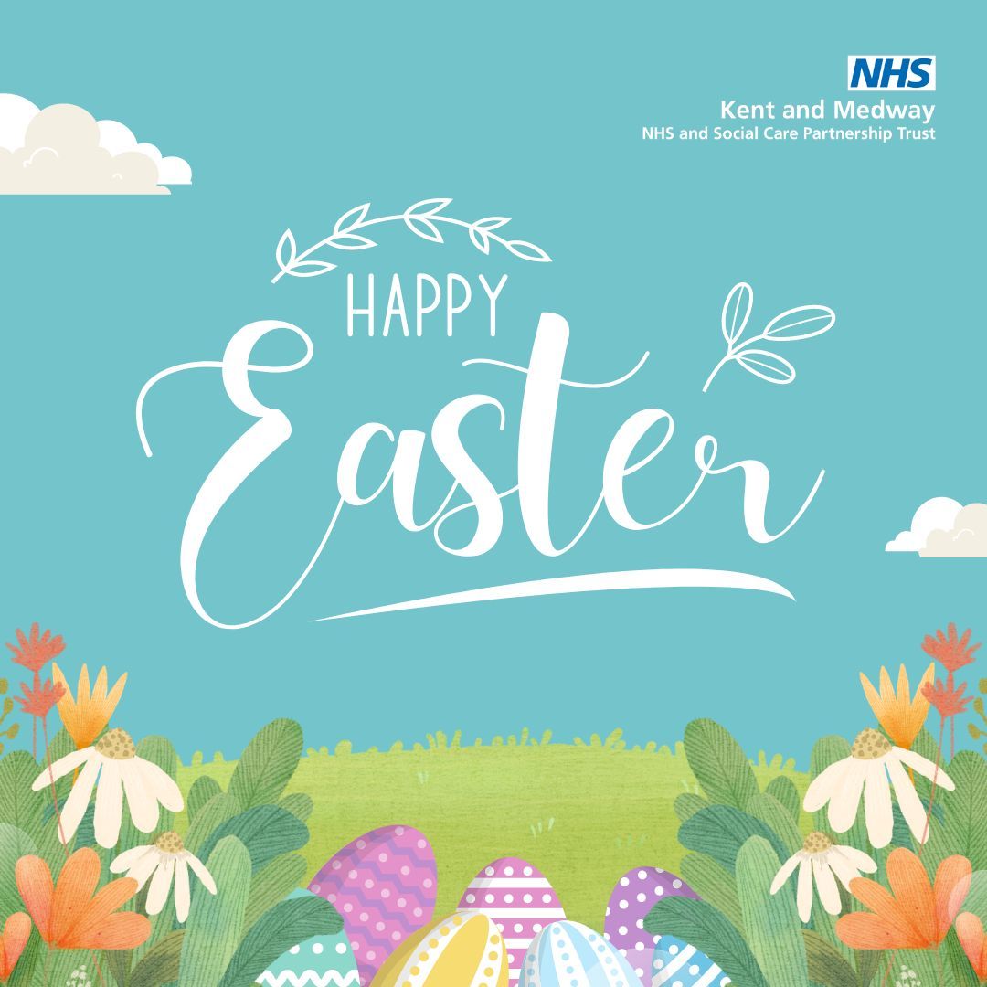 Happy Easter to our KMPT colleagues, service users and their families who are celebrating. We hope you have a peaceful day.💐 Thank you to everyone who is working over the bank holiday weekend, continuing to provide brilliant care and support for our patients. 💙