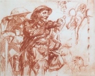 On #NationalCrayonDay we are showcasing this hauntingly beautiful monochrome figure study by renowned #artist, #FrankBrangwyn(1867–1956). 🖍️ Brown Crayon He was an Official War Artist during #WorldWarOne and 'Soldier Offering Comrade a Drink' was one such scene sketched by him.