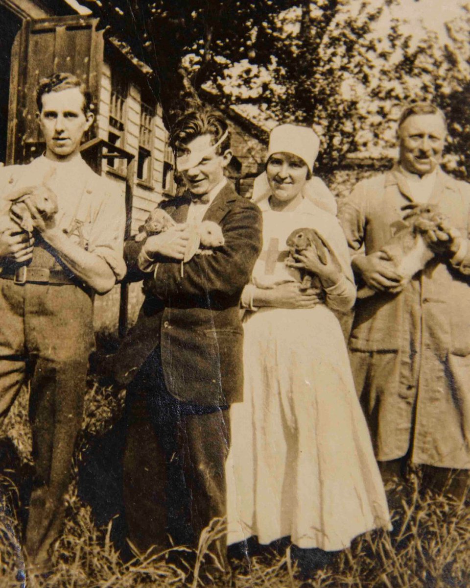 Happy Easter! A group of blind veterans on a visit from our Llandudno Centre recently met some of their very own Easter bunnies. It reminded us of this picture of some of our WWI blind veterans over 100 years ago.