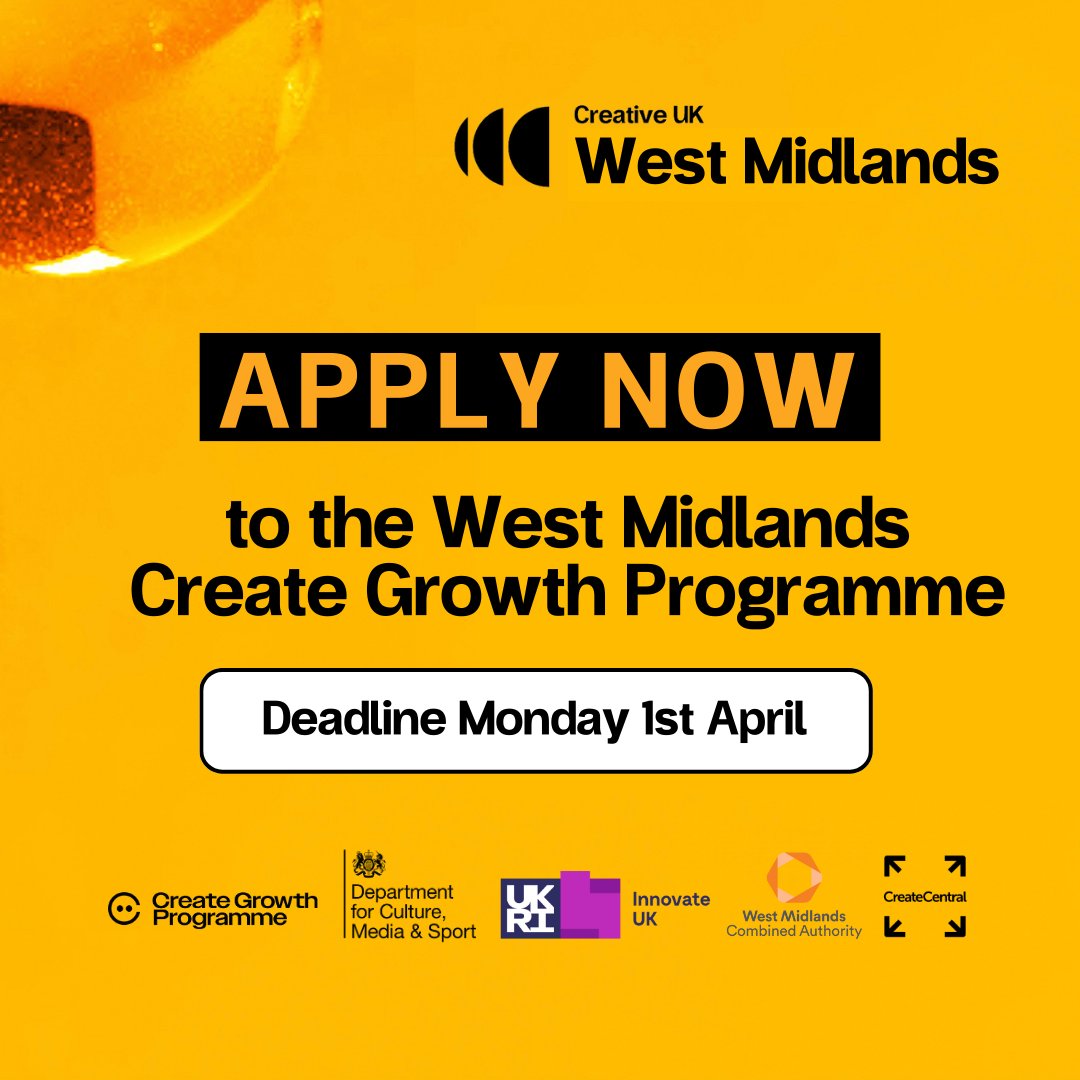 📢 Attention West Midlands Creative Businesses! 🎨 April 1st is the last chance to apply for the WM Create Growth Programme, in partnership with WMCA, Creative UK, and Create Central. Don't miss out on funding and support to enhance your business! ➡️ orlo.uk/hHlTs