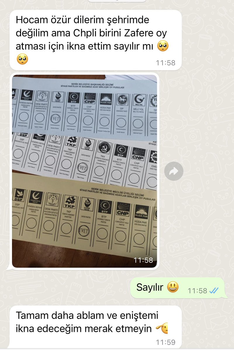 😃😃bir genç kardeşim ile Whatsapp yazışmam. Kendisinden izin alarak paylaşıyorum. Zafer kazanmaya karar vermiş bir genci durdurmak çok zor. @zaferpartisi