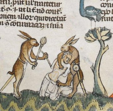 When the Easter bunny turns bad..... from the Smithfield Decretals, c. AD 1340 blogs.bl.uk/digitisedmanus…