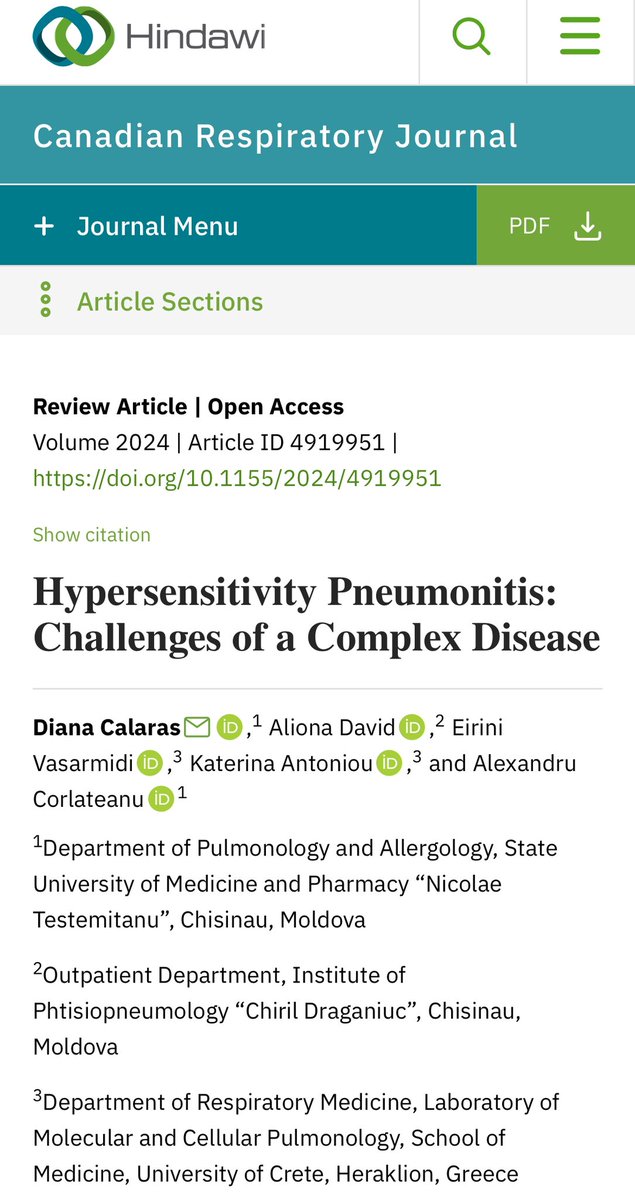 Our new paper on hot topic #Hypersensitivity #Pneumonitis: Challenges of a Complex Disease doi.org/10.1155/2024/4… via @Hindawi @DianaCalaras @Katerin27451987 @ers_ild @EuroRespSoc