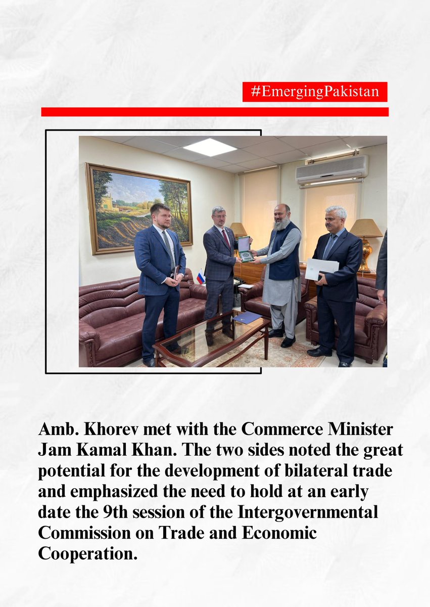 Amb. Khorev met with the Commerce Minister Jam Kamal Khan. The two sides noted the great potential for the development of bilateral trade and emphasized the need to hold at an early date the 9th session of the Intergovernmental Commission on Trade and Economic Cooperation.