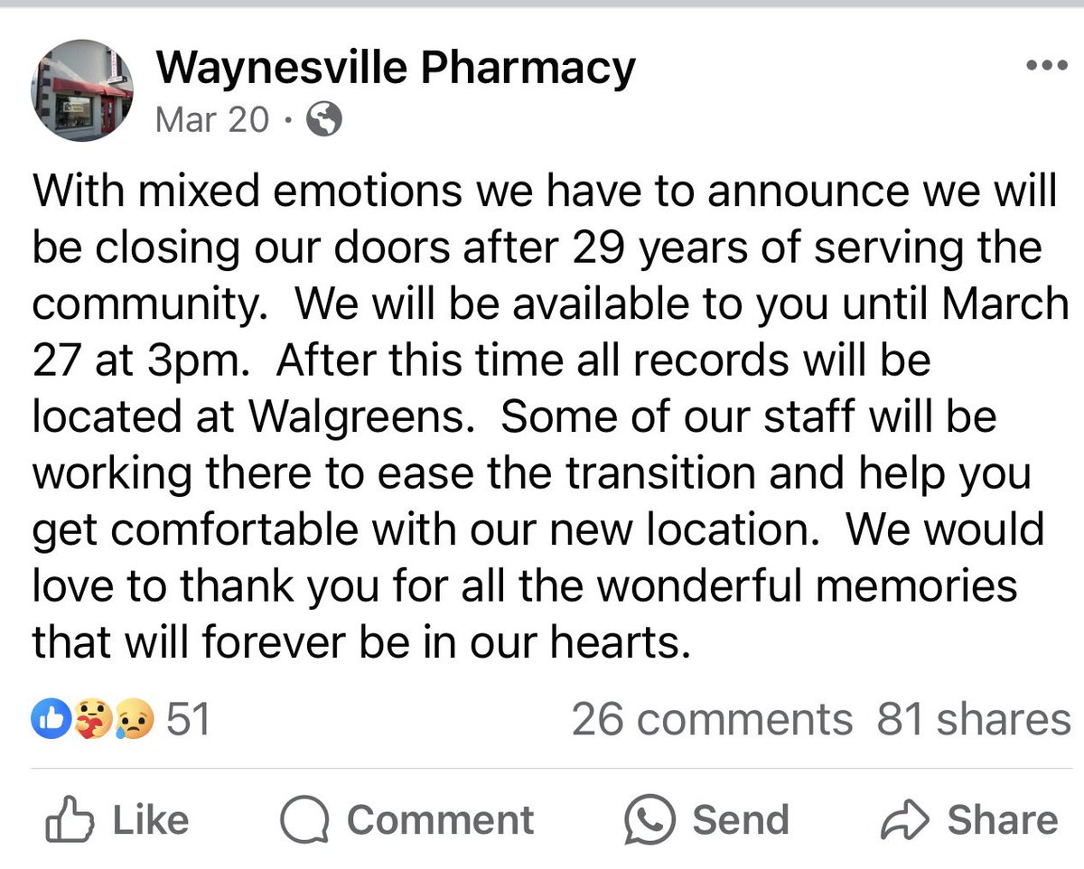 Another independent community #pharmacy closes its doors. Are you listening @SecBecerra @POTUS @WhiteHouse @FLOTUS @RepJamesComer @SenTedCruz @GovAbbott We need #PBMreform now. Indy’s are closing daily