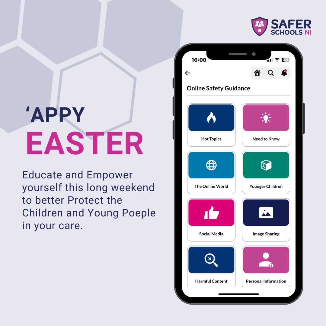 '𝑨𝒑𝒑𝒚 𝑬𝒂𝒔𝒕𝒆𝒓 from everyone at Safer Schools NI ! Why not take this down time to explore the Online Safety Content and Safeguarding Tools in your App!
Not sure if you're school is registered? Check with us here 👉🏻 bit.ly/4cC11Ig
#SaferSchools #Safeguarding