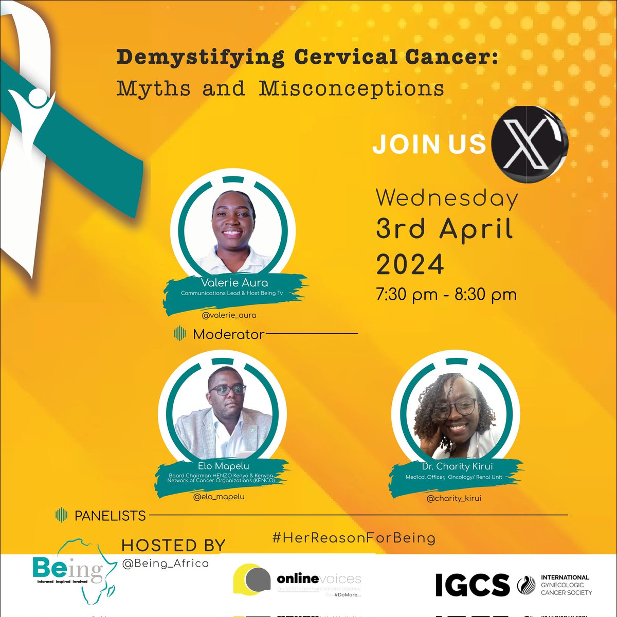 It's time to unravel the truths behind #CervicalCancer. Join us this Wednesday at 7:30 PM EAT for an enlightening #HerReasonForBeing  X Space discussion. Let's clear up myths & misconceptions and pave the way for better awareness. 
#HerReasonForBeing
#CervicalCancerAwareness