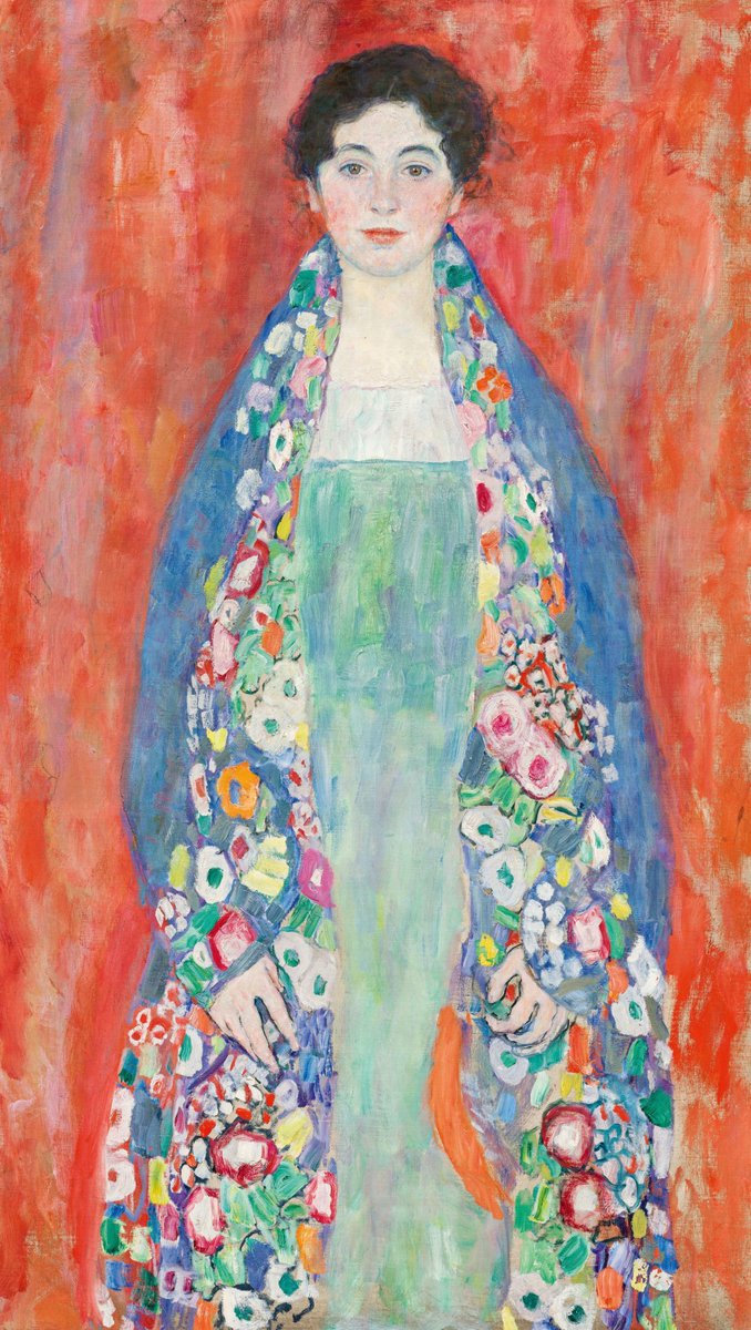 Icy blues, fiery pinks and oranges, bright yellows and greens.. Gustav Klimt is an underrated colourist. This 1917 painting, Portrait of Fräulein Lieser, is coming up for auction soon, having been in private collections since 1925. #klintimkinsky imkinsky.com/en/press/redis…