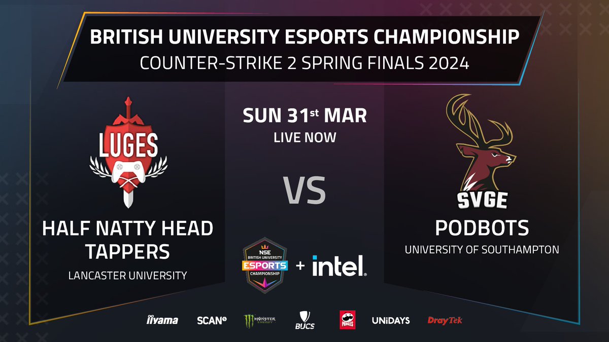 National Student Esports (@nse_gg) on Twitter photo 😍 Our #BUECSpring2024 #CS2 finals are now LIVE, will Southampton take another NSE LAN final or will Lancaster cause an upset?
⚔️ <a href="/OfficialLUGES/">LU Gaming & Esports</a> vs <a href="/UoSVGE/">SVGE 🦌</a>
🎙️Casting this series, <a href="/WaXeNVlad/">Vlad 'WaXeN' Catusanu</a> and <a href="/TheMightySloth0/">TheMightySloth</a> with <a href="/AffinityPng/">Affinity</a> hosting.
📺 LIVE NOW twitch.tv/nse_gg 😍 Our #BUECSpring2024 #CS2 finals are now LIVE, will Southampton take another NSE LAN final or will Lancaster cause an upset?
⚔️ <a href="/OfficialLUGES/">LU Gaming & Esports</a> vs <a href="/UoSVGE/">SVGE 🦌</a>
🎙️Casting this series, <a href="/WaXeNVlad/">Vlad 'WaXeN' Catusanu</a> and <a href="/TheMightySloth0/">TheMightySloth</a> with <a href="/AffinityPng/">Affinity</a> hosting.
📺 LIVE NOW twitch.tv/nse_gg