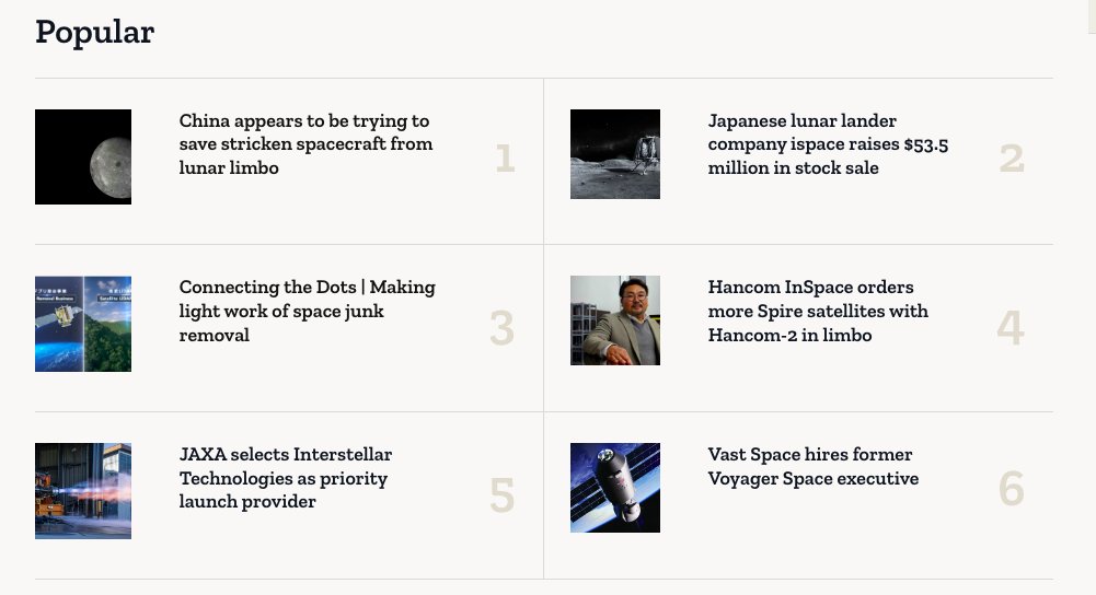 SPACENEWSの記事ランキングにこんなに日本発の話題が入ってるのはじめて見たかも spacenews.com