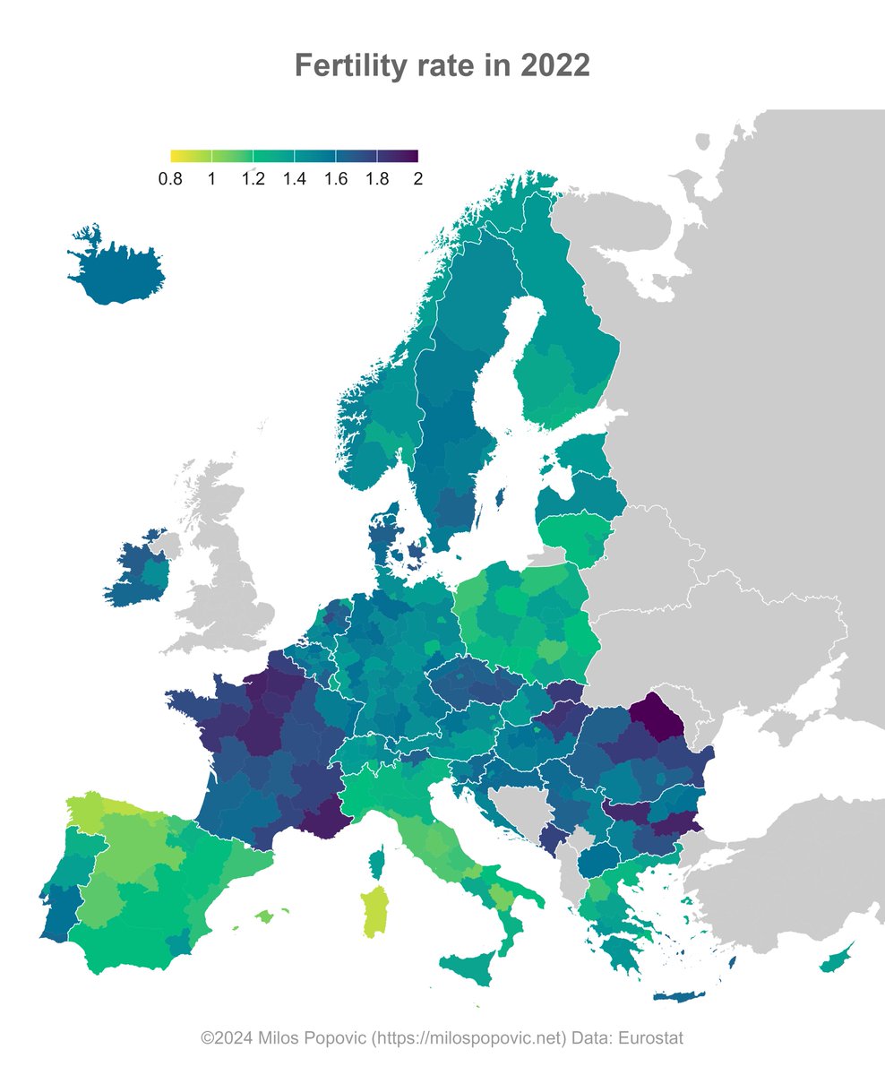 milos_gis's tweet photo. 📊 Europe’s Fertility Reveal: Startlingly Low! 😲
🎥 See How I Made this map here:
https://t.co/UfpuL6aHJs
👏 Like, Share, & Ignite the Mapping Dialogue! 🔥
#FertilityRates #MappingEurope #DataRevealed #EurostatInsights #RStatsPower #DataScienceCraft #VisualStory #MapMastery #GeographyNerds #GISArtistry #DataInDesign 🌐