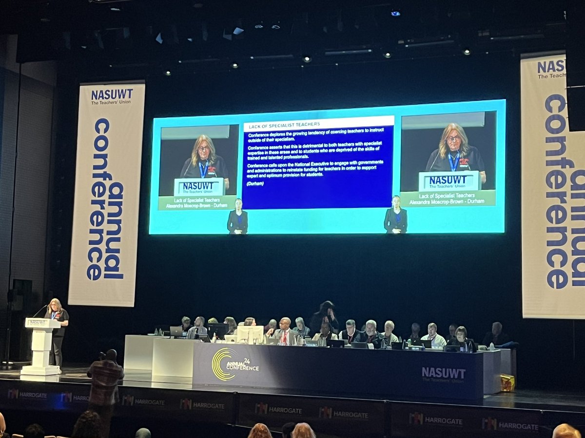 Durham’s motion on a Lack of Specialist Teachers was carried unanimously, thanks to the architects and proposers of the motion, Alex and Cassie! Well done, you smashed it! 🙌💙 #nasuwt24