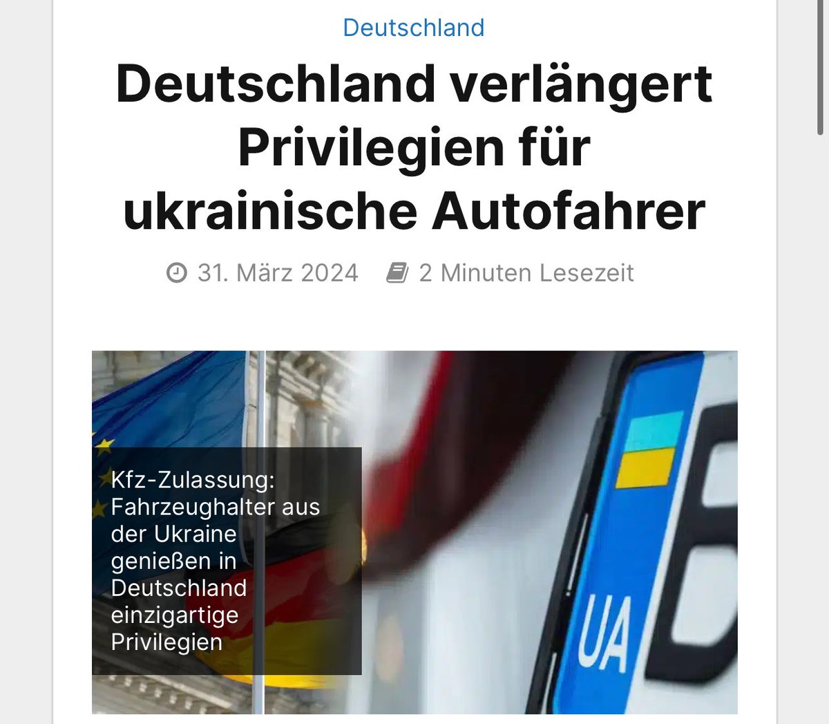 Alle Ausländer, die mit ihrem Fahrzeug in Deutschland fahren, müssen es nach einem Jahr dort anmelden. Alle – bis auf die Ukrainer. Im April sollte diese Ausnahme enden. Nun wurde sie bis zum September verlängert. Die dadurch entstehenden Kosten sind unbekannt.