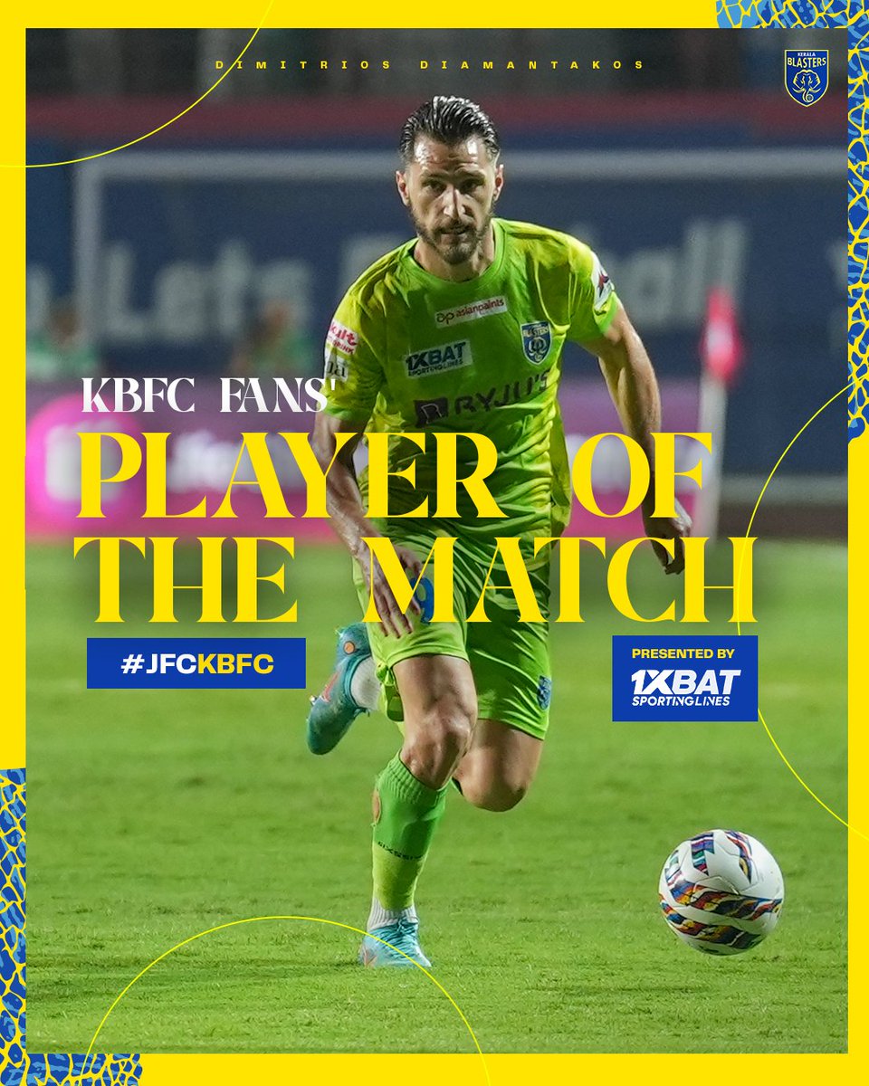 Adding another feather to his cap 🙌👑 Dimi is our @1xBatSporting KBFC Fans' Player of the Match #KBFC #KeralaBlasters #JFCKBFC