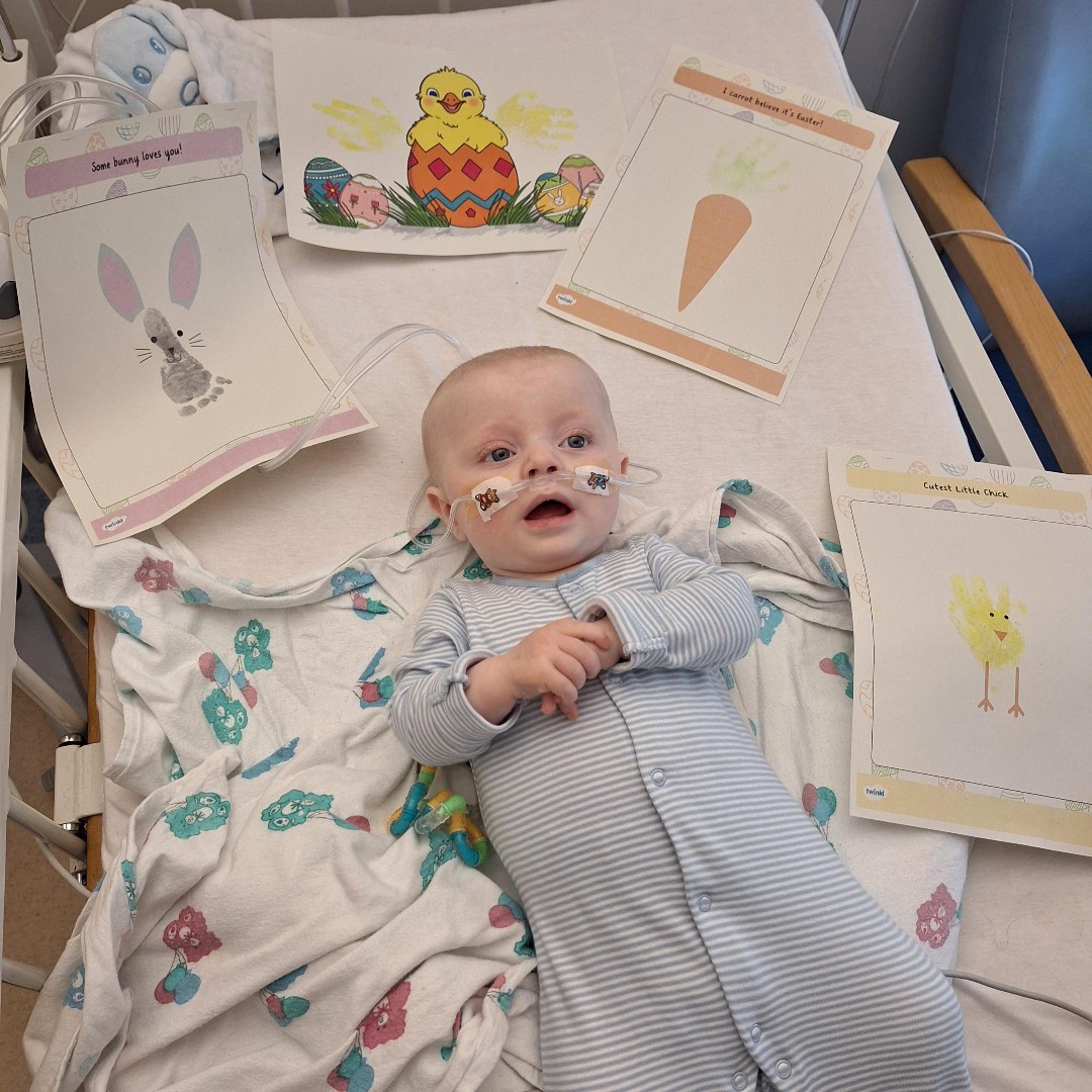 Happy Easter from Crosshouse Children's Fund 🐣 Baby Lyle enjoyed making some Easter crafts with Play Worker, Michelle, during his stay at Crosshouse this week. Donate today to help fund special activities like these for young patients like Lyle 👉 crosshousechildrensfund.org/donate