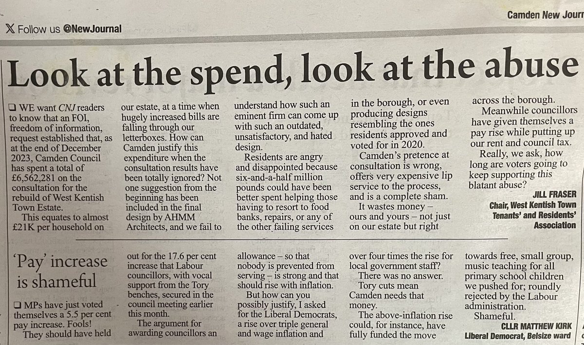 @CamdenCouncil @Nasrinedj @KemiBadenoch @AHMMArchitects @CoffeyArch @hnna_co Another letter in CNJ, millions (£6,562,281) spent on WKTE redev and design that is “outdated, unsatisfactory, and hated”. The waste being a form of “abuse”. We ask why this money couldn’t have been used to solve the damp problems and we could be in mould free homes by now?