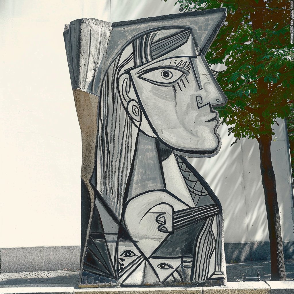 Sylvette; Pablo Picasso and Carl Nesjar
Picasso created 40 works inspired by her.

#picasso #picassomuseum #carlnesjar #cubism #cubist #rotterdam #netherlanddwarf #vallaurisceramic #outdoorliving #aisculpture #aiart #contemporaryart #modernart #concreate #artgallery