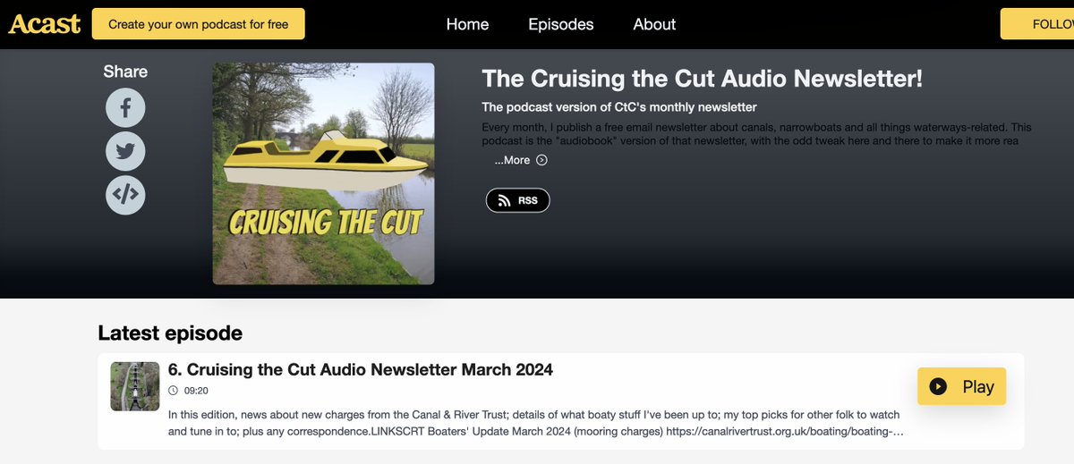 The sixth edition of my free monthly newsletter has just been published - and now it's available in AUDIO form too! Add it to your podcast app via the RSS link at shows.acast.com/the-cruising-t… Or get the email edition from cruisingthecut.co.uk/newsletter/