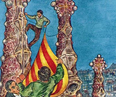#TalDiaComAvui de 1945, diada de Sant Jordi, un grup d'antifranquistes i independentistes catalans penjava una senyera a la Sagrada Família. Us desitgem una molt bona diada de Sant Jordi!