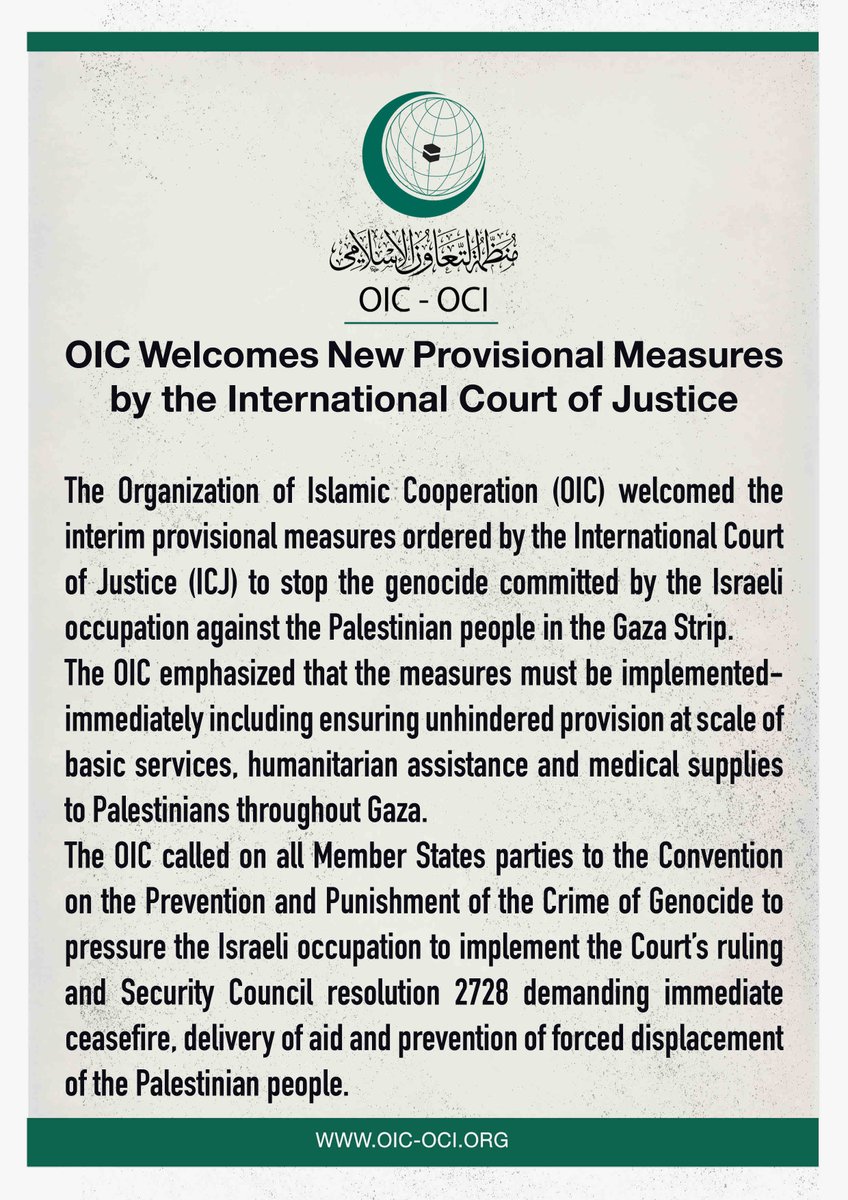 OIC Welcomes New Provisional Measures by the International Court of Justice: new.oic-oci.org/SitePages/News…