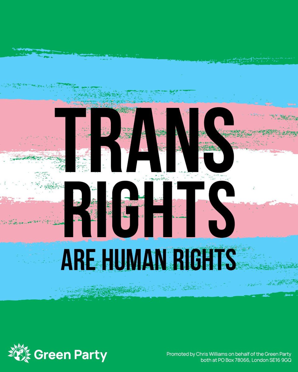🏳️‍⚧️💚 Today and every day the Green Party celebrates and stands with trans and non-binary people.

#TransDayOfVisibility | #TDOV