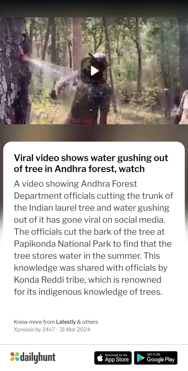 Viral video shows water gushing out of tree in Andhra forest xprso.co/TJPf2 via Xpresso⚡ by Dailyhunt