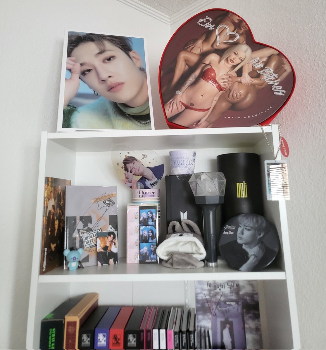 i never knew where to put this chn book since it's way too big for any bookshelf, finally found a place... two bad bitches next to each other🩷
