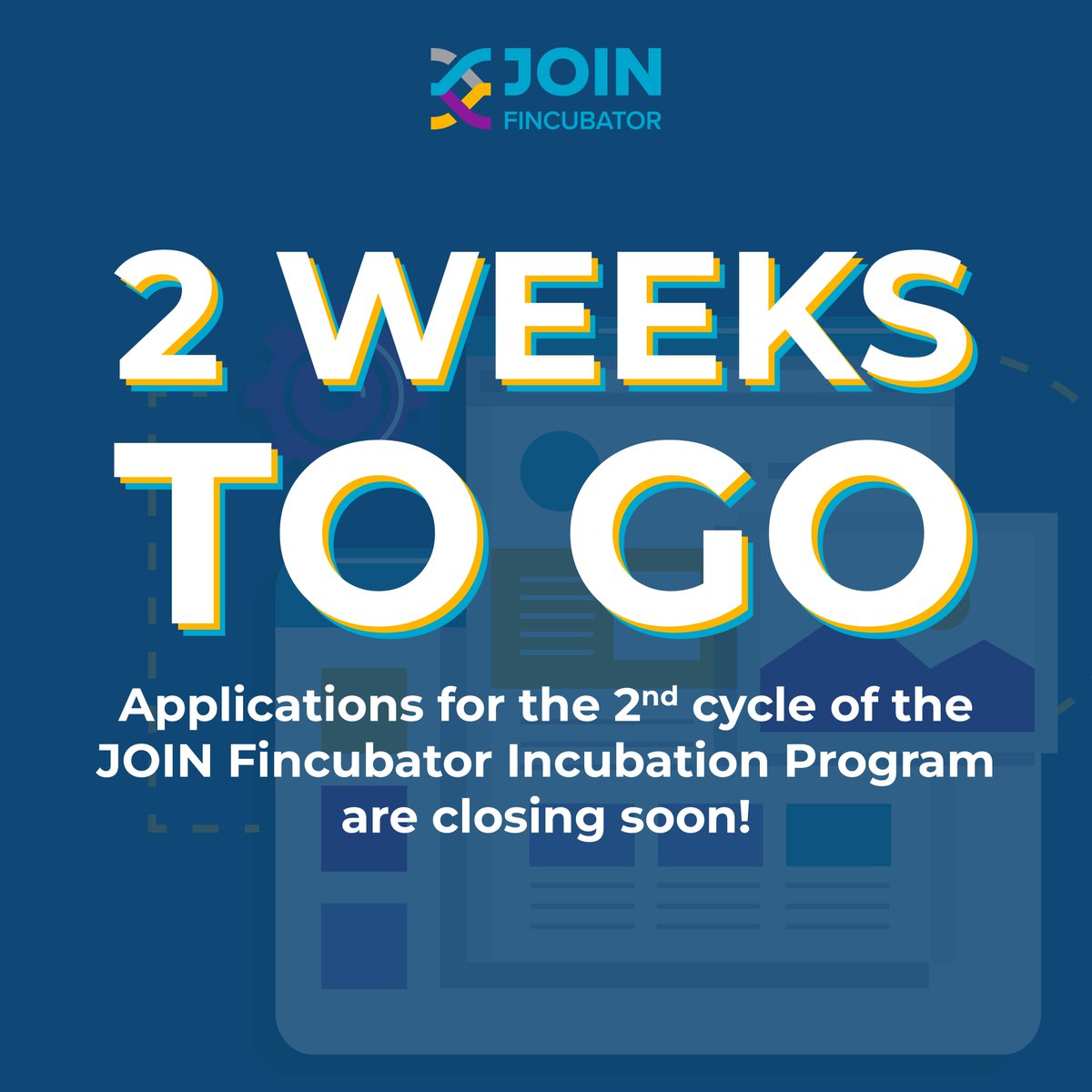 Time is ticking!⏳Don't miss out on the chance to join the 2nd cohort of the JOIN Fincubator Incubation Program🚀 Applications are closing in just 2 weeks! Apply Now: tinyurl.com/msfz8k48

#JOINFincubator #IncubationProgram #Fintech #Startups #Jordan
