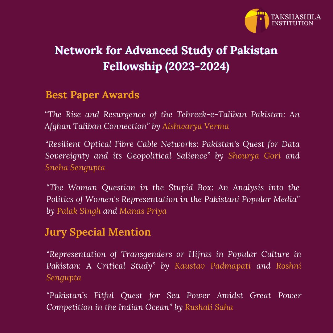 After 10 months of research & knowledge-sharing as part of the Network for Advanced Study of Pakistan (NASP) Fellowship, we are delighted to announce the awards for the pioneer NASP cohort! 🏆And the Awardees for the Best Papers & those recognised with a Jury Special Mention are