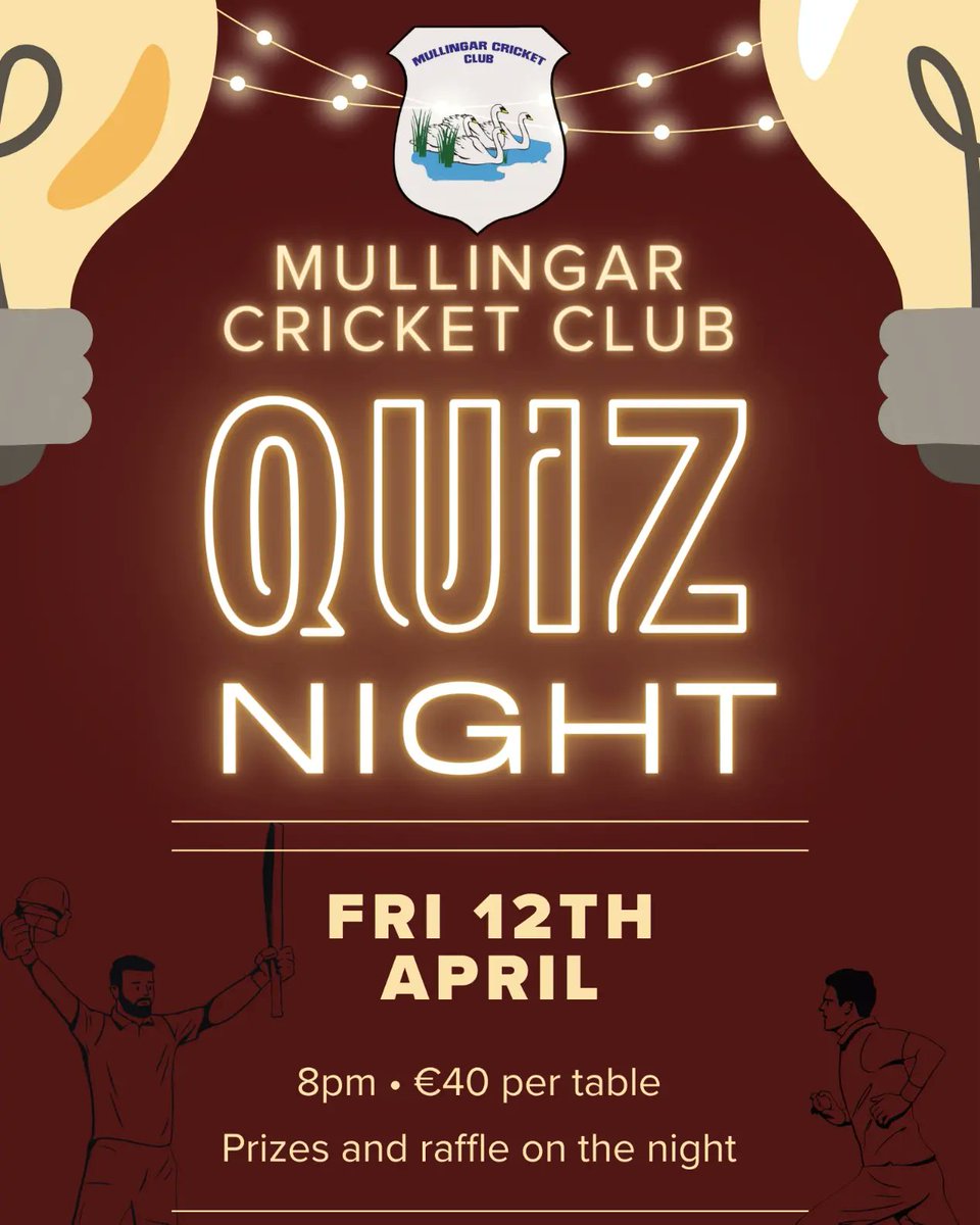 Delighted to announce we are hosting our first club fundraiser of the year in Gilleran's Bar on Friday the 12th of April!! A fun filled night is guaranteed to be in store 🏏🏏