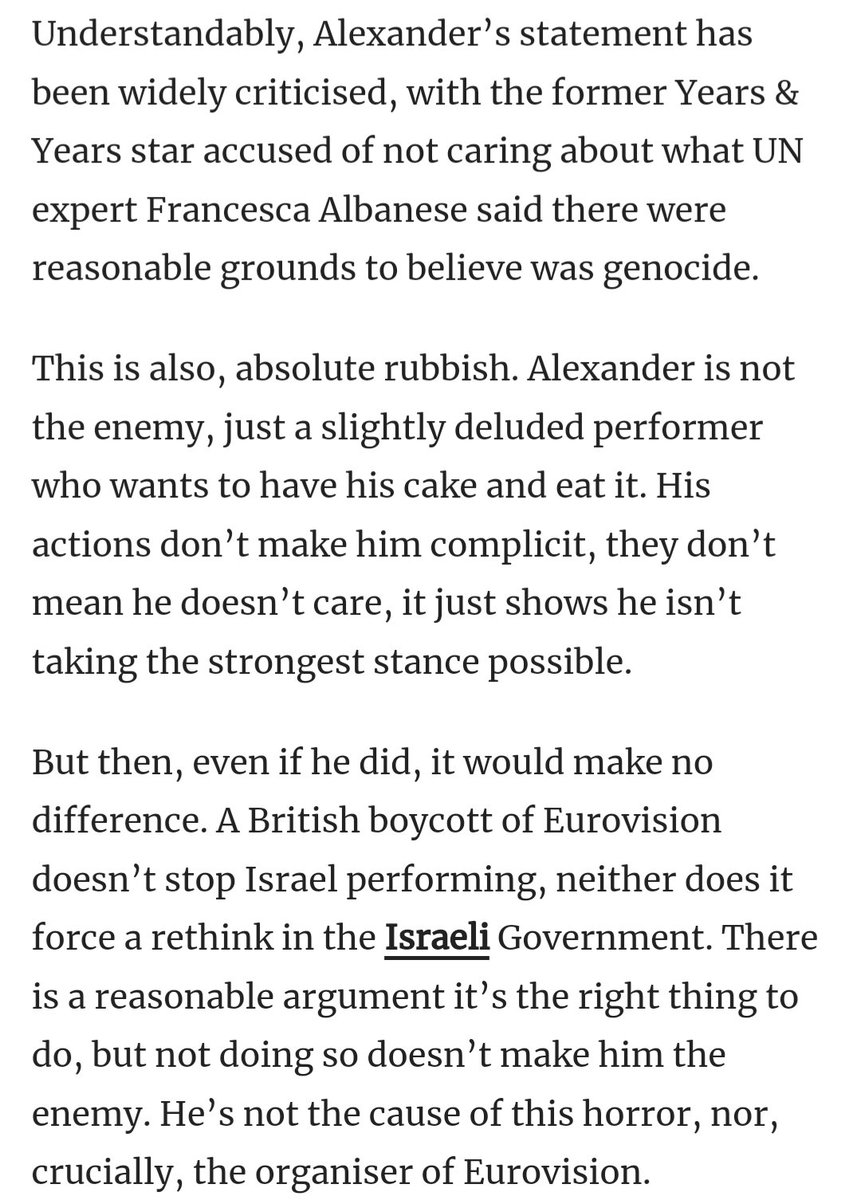 Wrote about the backlash to Olly Alexander not boycotting Eurovision, and why compromise doesn't make you the enemy scotsman.com/news/politics/…
