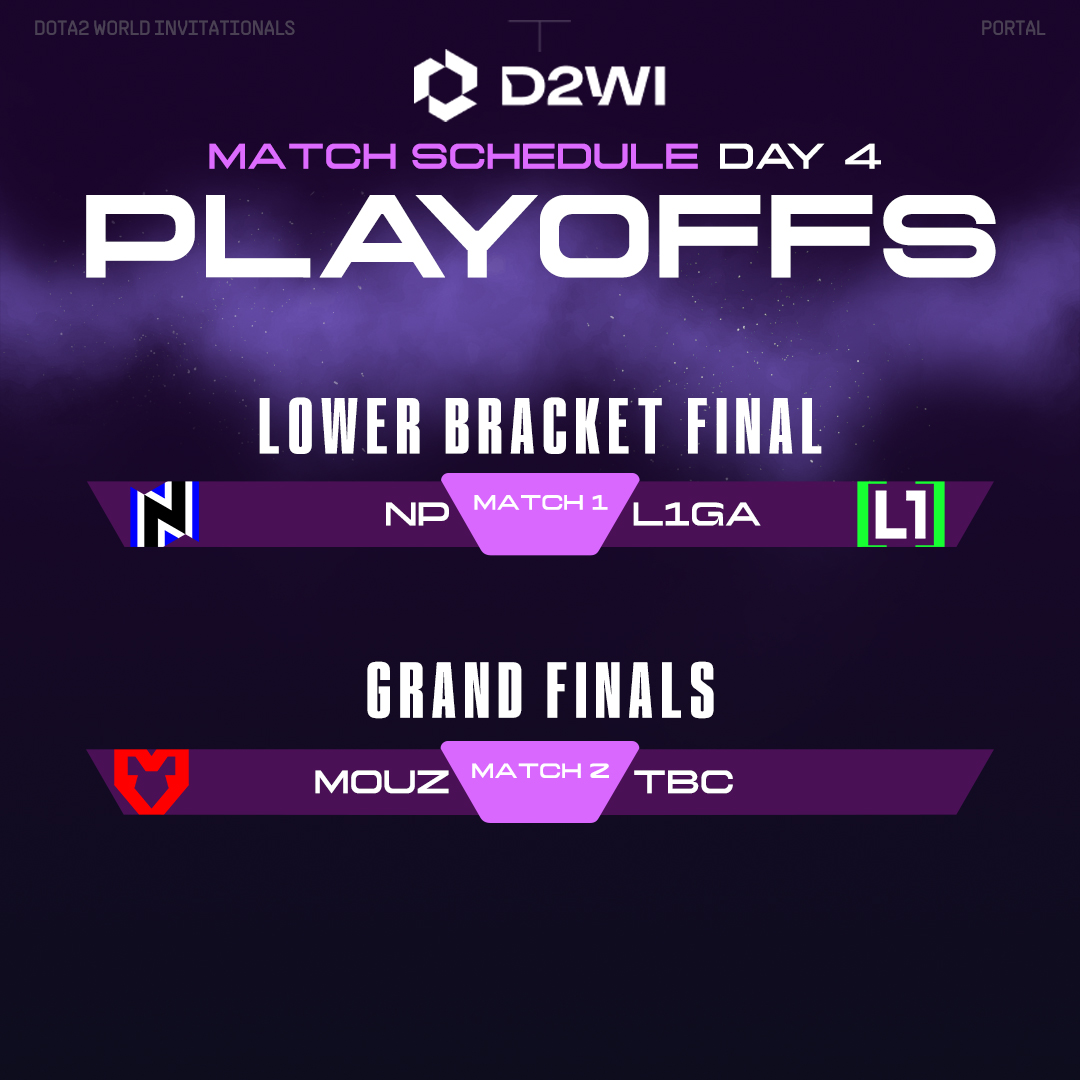 📅 Day 4 is here, and anticipation is soaring as we gear up for the Grand Finals of the Portal Dota 2 World Invitational! 

Stay tuned for epic showdowns and thrilling gameplay. Plus, keep an eye out for the upcoming release of the Portal Chest.🔥