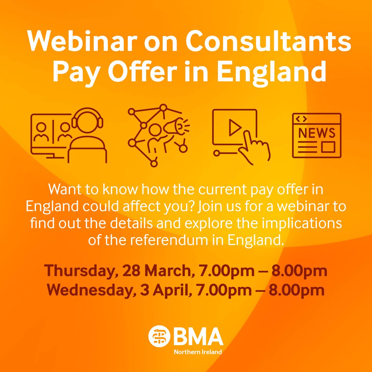 Wondering how the offer put to consultants in England will impact Northern Ireland? Join us for this webinar next week! Wednesday, 3 April, 7.00PM – 8.00PM: brnw.ch/21wInwA