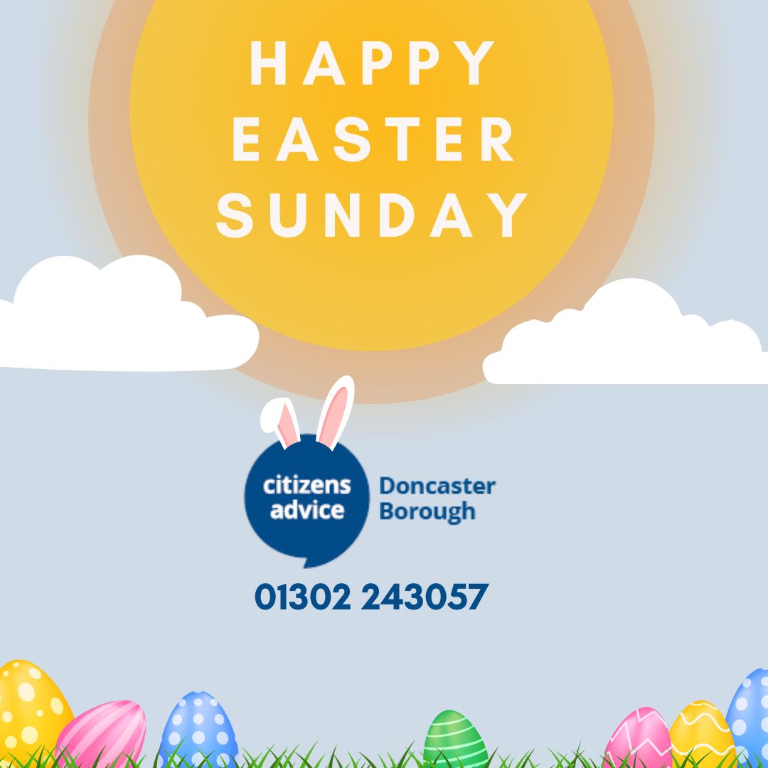 🌷 Happy Easter from Citizens Advice Doncaster! 🐰 Wishing you a day filled with joy and chocolate eggs! Remember, we're here for support and guidance whenever you need it. #HappyEaster #WeAreCitizensAdvice #Advicematters 🥚🍫