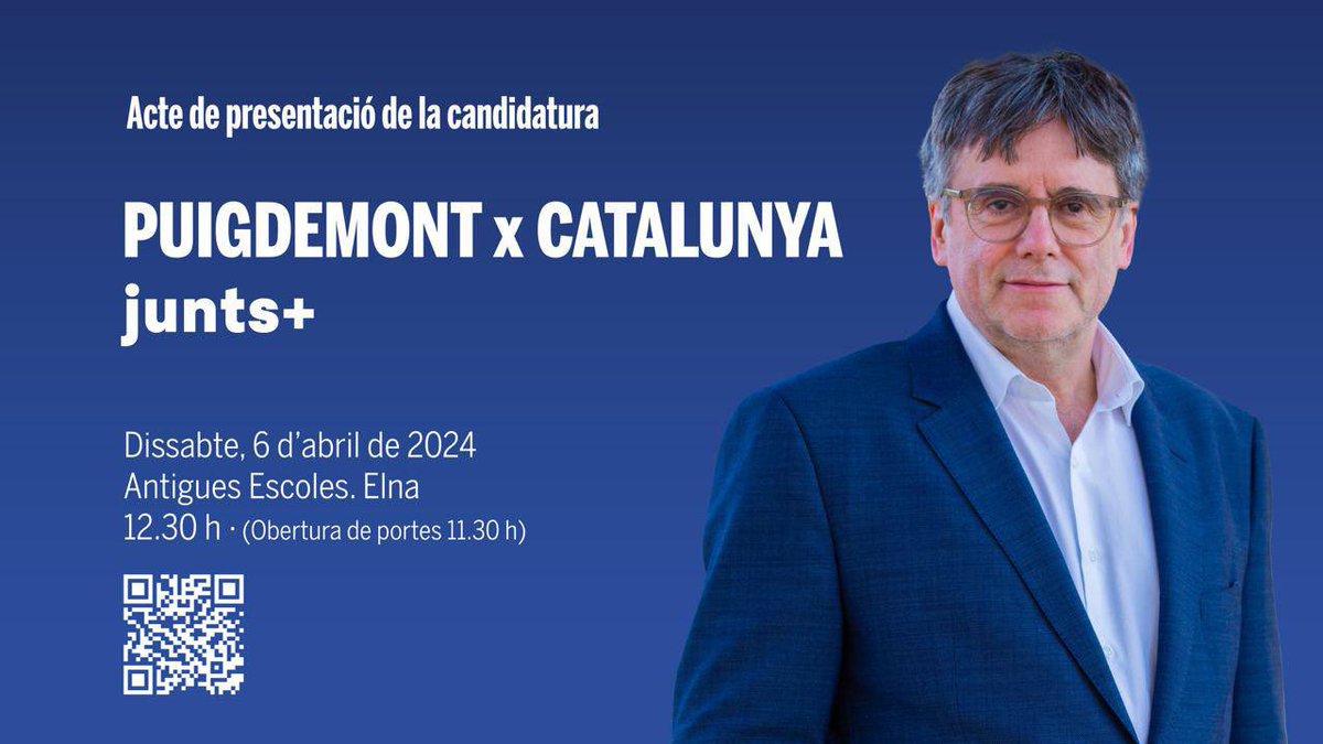 📢 CONVOCATÒRIA 

Dissabte 6 d’abril, tothom a Elna! 

🔵 Acte públic de presentació de la candidatura del president <a href="/KRLS/">krls.eth / Carles Puigdemont</a>.