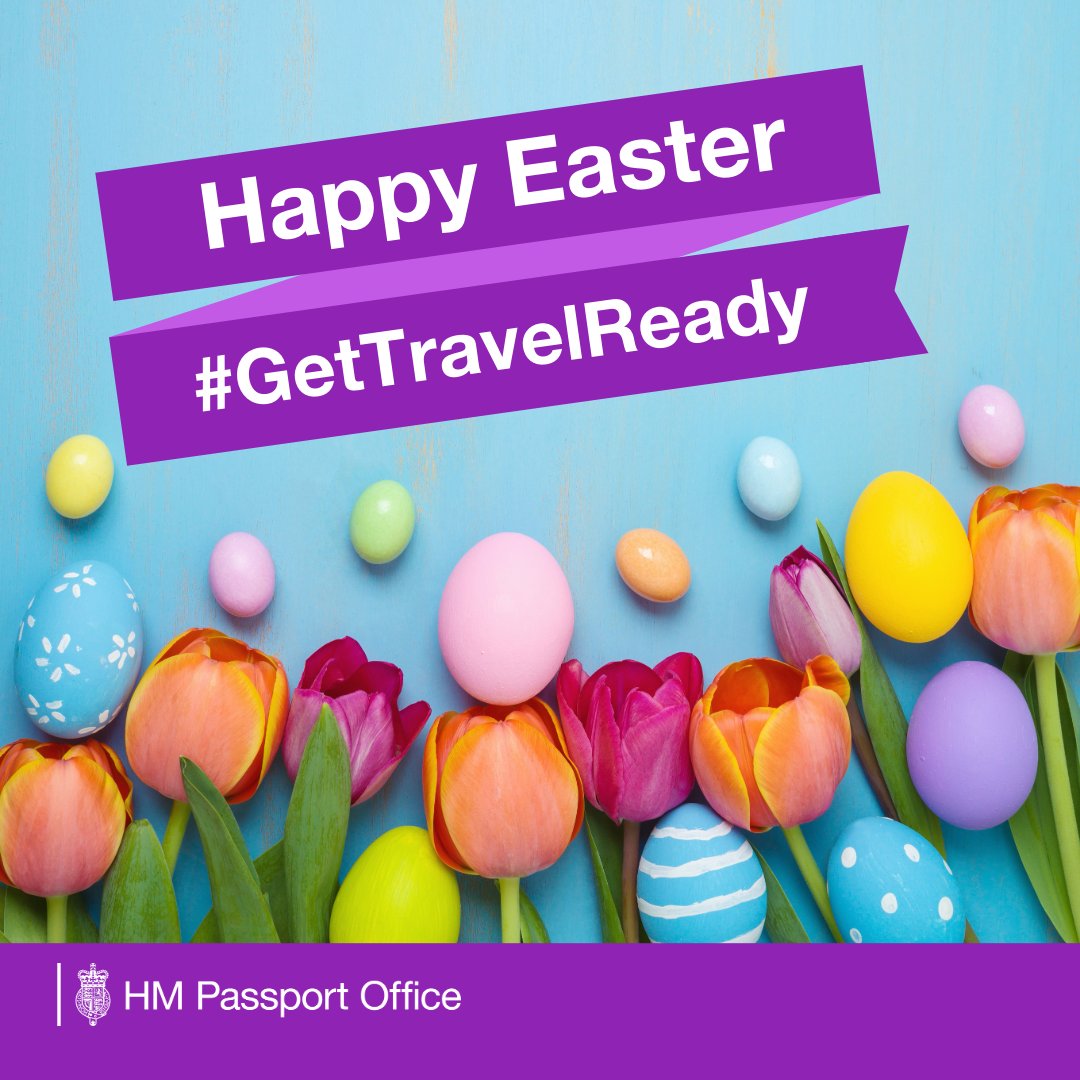 Happy Easter from HM Passport Office! The long weekend is an egg-cellent opportunity to #GetTravelReady, so check your passport expiry date today! 🌸🐰 #EasterSunday