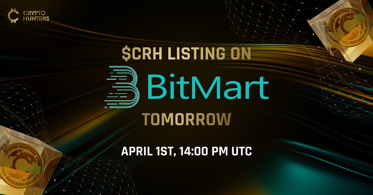 crhgame's tweet photo. ⚠️Listing alert! ⚠️

Mark your calendars!📅

✈️The $CRH token is set to take flight on @BitMartExchange  on April 1st at 14.00 UTC!

This exciting integration will make trading $CRH smoother

Enjoy the immense potential of $CRH with this upcoming collaboration!  

#crypto #web3 #jointhehunt #bitcoin #BitMart #comingsoon