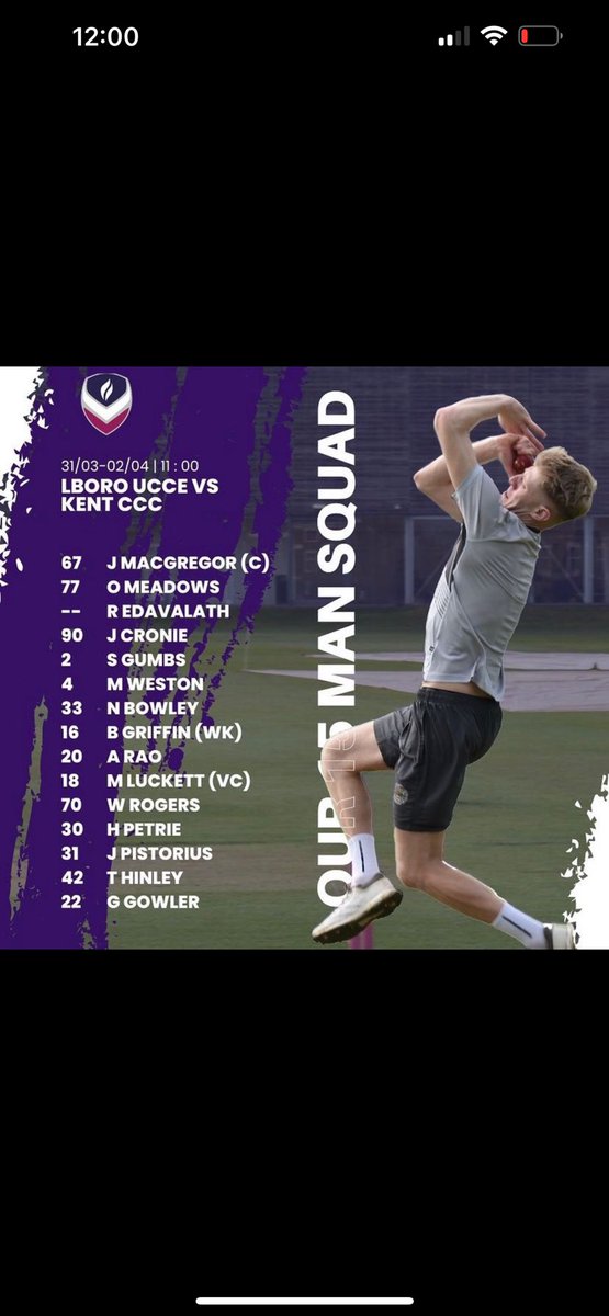 Good luck to our very own @J_Cronieee who is playing against @KentCricket for @lboroUCCE today. Go well James @J_Cronie