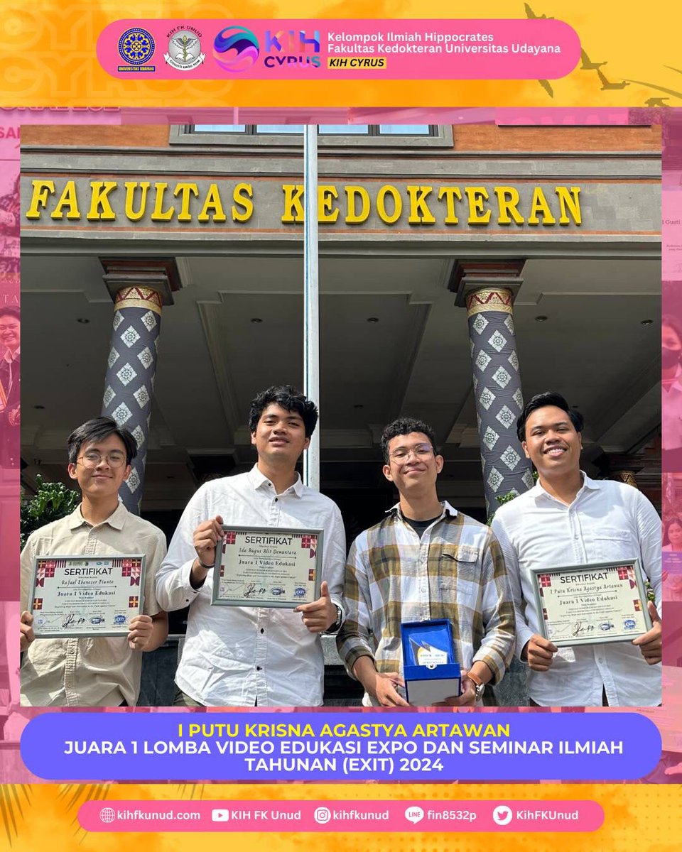I Putu Krisna Agastya Artawan (AM 20)
🎖Juara 1 Lomba Video Edukasi Expo dan Seminar Ilmiah Tahunan (EXIT) 2024 Universitas Andalas
