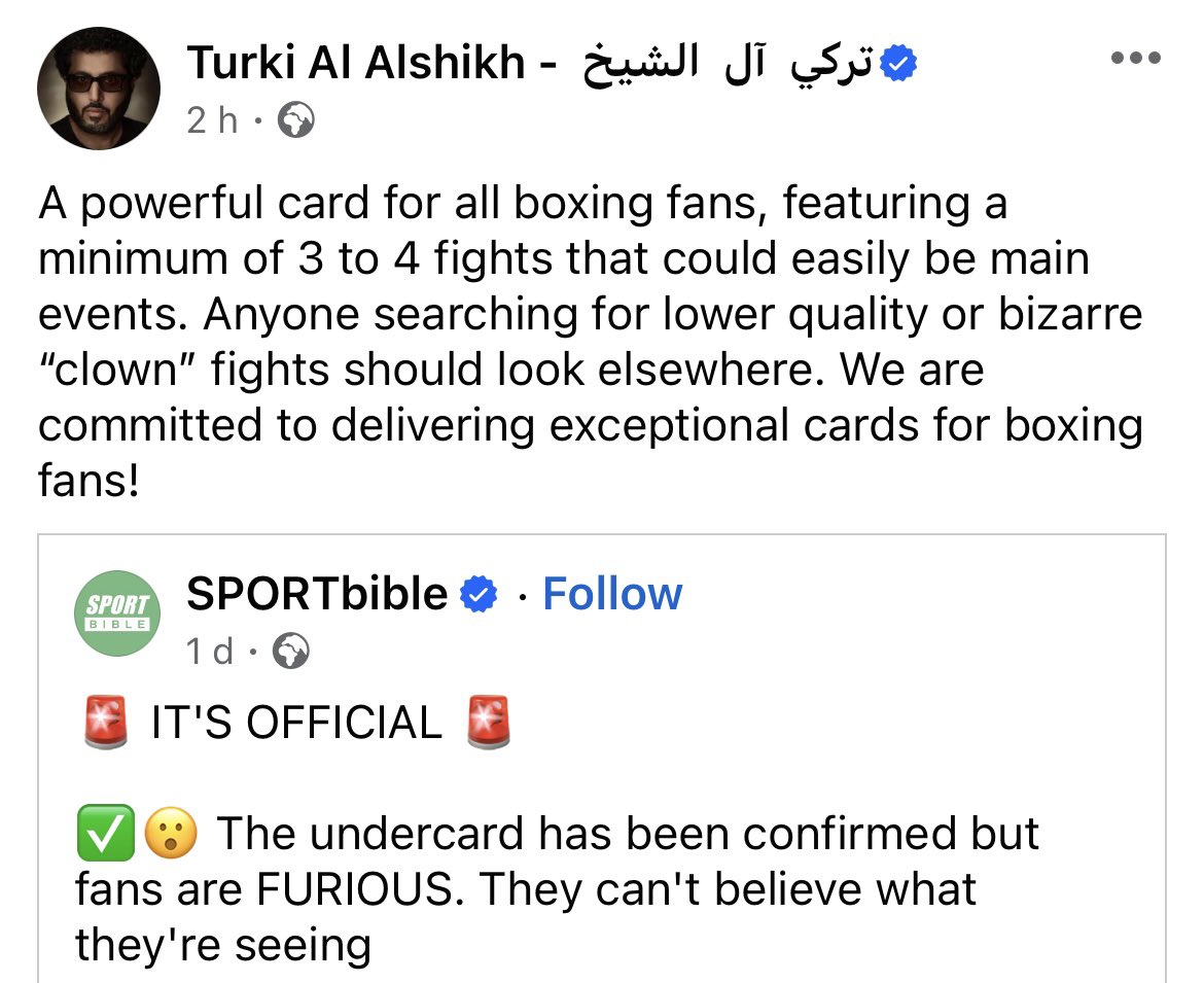 His Excellency Turki Alalshikh has insisted he has no plans to stage “clown fights” in Saudi Arabia while hitting back at surprising criticism of the Tyson Fury vs Oleksandr Usyk undercard...