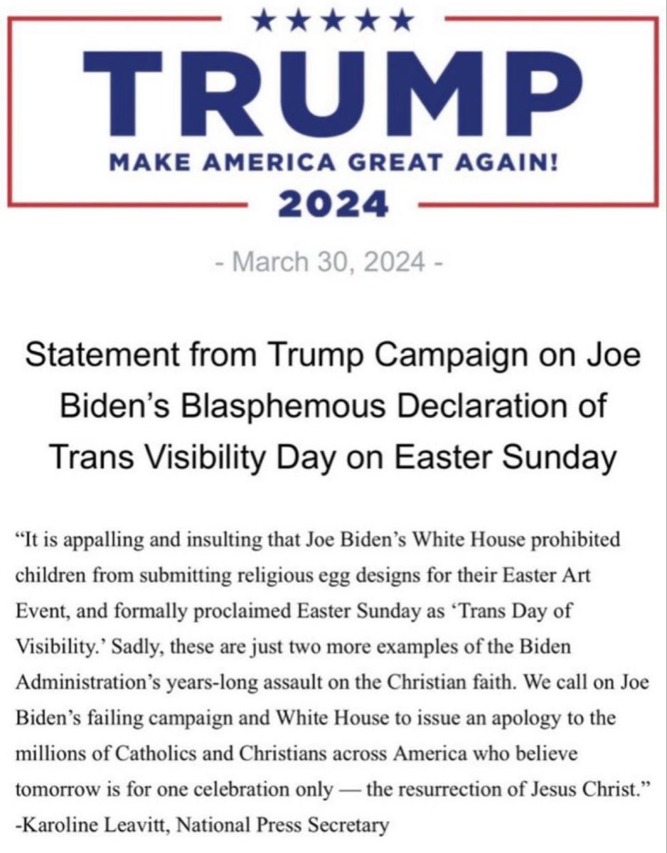 President Trump calls on Biden and the White House to issue an apology to Catholics and Christians after declaring 'Trans Visibility Day' on Easter Sunday. If you’re still voting for Biden, you’re one of them.