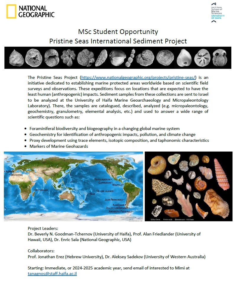 🌊🔍 #MSc Opportunity! Join the Pristine Seas Intl Sediment Project! Analyze pristine ocean sediments & contribute to groundbreaking research on climate change & ocean health. 📧 Email Mimi for details: tanagnos@staff.haifa.ac.il #OceanHealth #PristineSeas #MarineScience